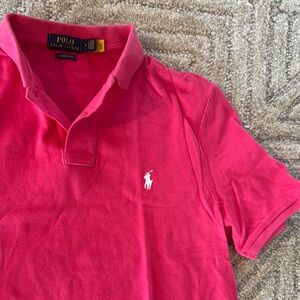 Polo Ralph Lauren Pink Polo Shirt Logo Pique Cotton Classic Fit Medium Hot Pink